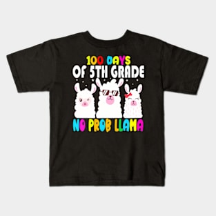 100Th Days Of 5Th Grade No Probllama Llama Teacher Kids T-Shirt